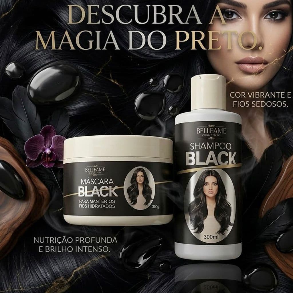 Kit Shampoo e Máscara Tonalizante Black Preto Intenso - S/ Amônia  - Resultado 100% Natural