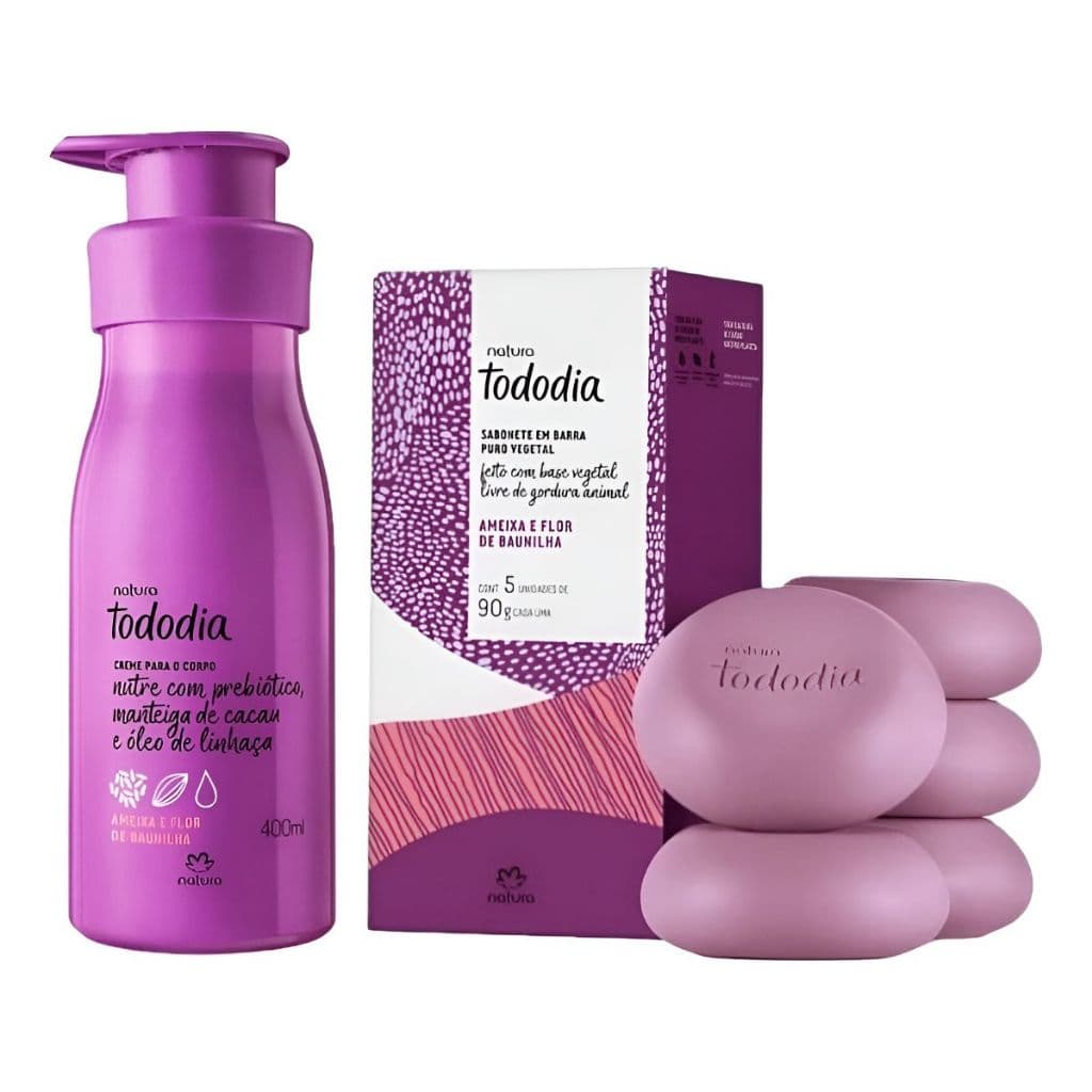 Combo Natura Tododia Ameixa e Flor de Baunilha Creme Nutritivo 400ml + Sabonete Puro Vegetal 5x90g | Hidratação e