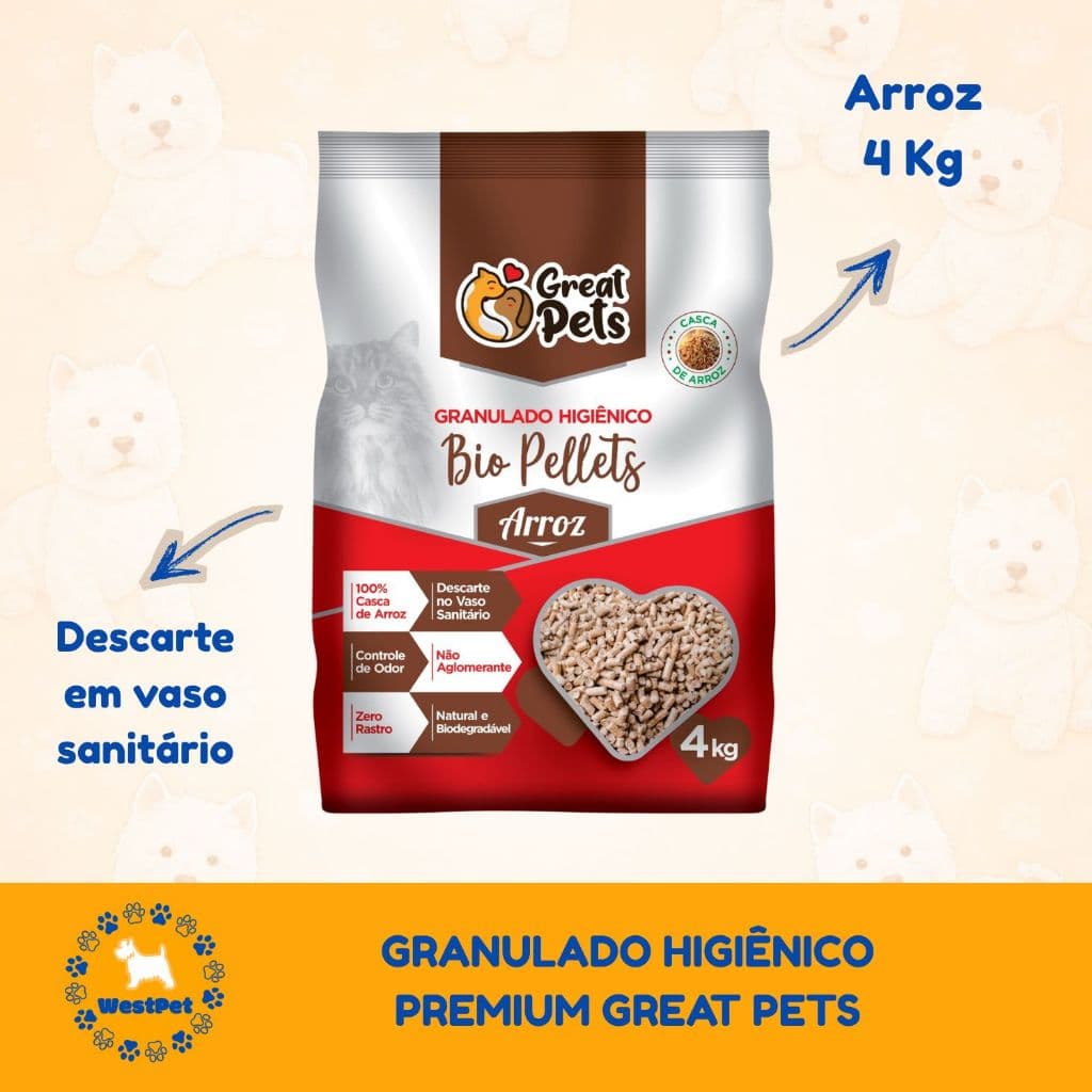 Areia Higiênica Para Gato De Arroz Natural Biodegradável Sem Cheiro Zero Rastro Alto Rendimento
