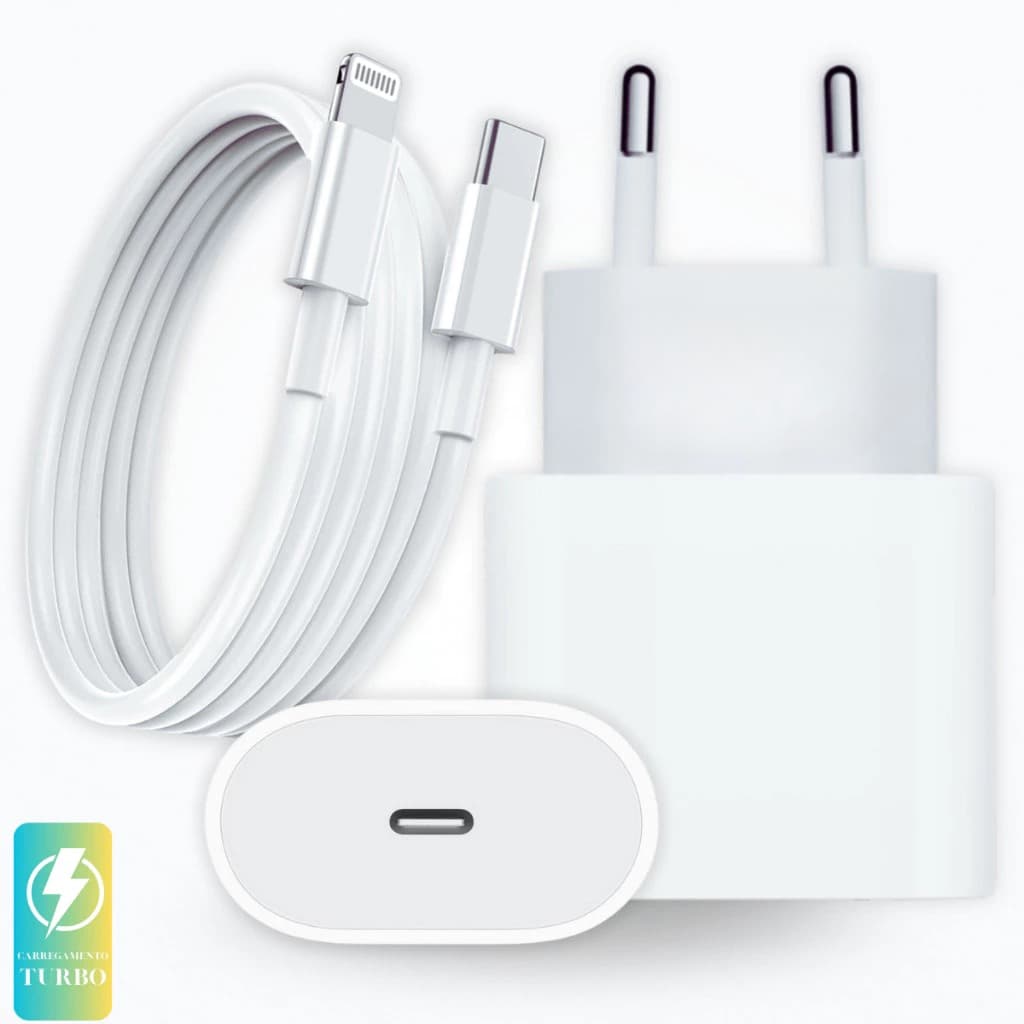 Carregador Turbo para iPhone 30W com Cabo Lightning Compatível com iPhone X XR SE 11 12 13 14 PRO MAX