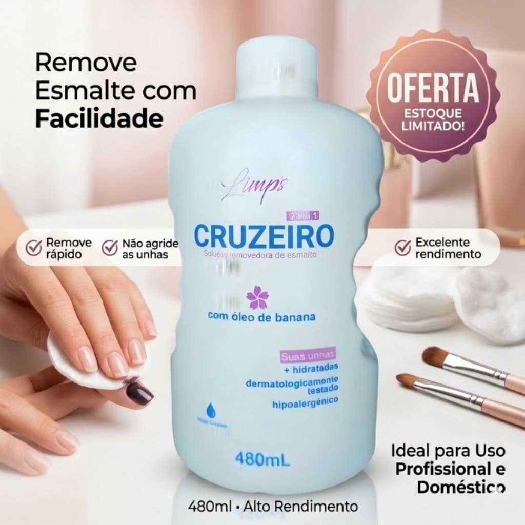 Linha Unhas removedor de esmalte Limps Cruzeiro 480ml- varias quantidades a escolha