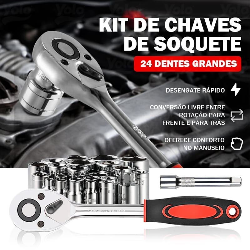 Jogo De Soquete Sextavado 1/2 Catraca 12 Peças 8 a 24mm com Extensão