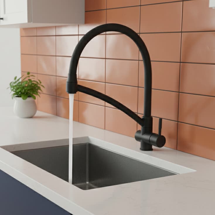 Torneira De Cozinha Mesa Arco Flexível Bica Alta Gourmet Preto Fosco