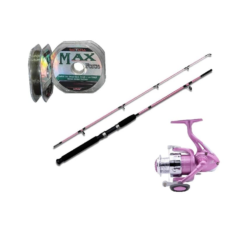 Kit De Pesca Molinete Rosa 5000 ou 6000 + Vara Rosa 2 Partes + Linhas