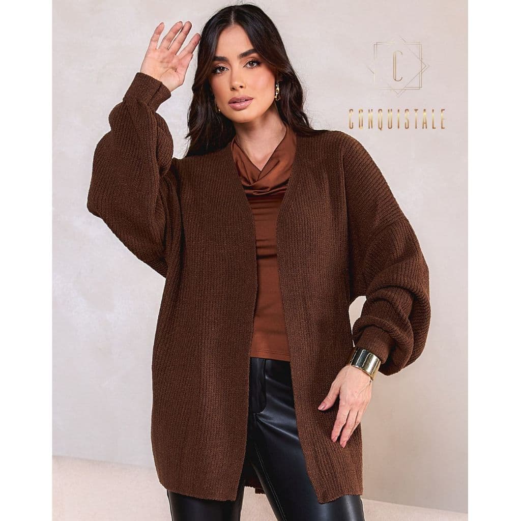 Blusa Cardigan Feminino Tricot Longo Moda Inverno Kimono Tricô