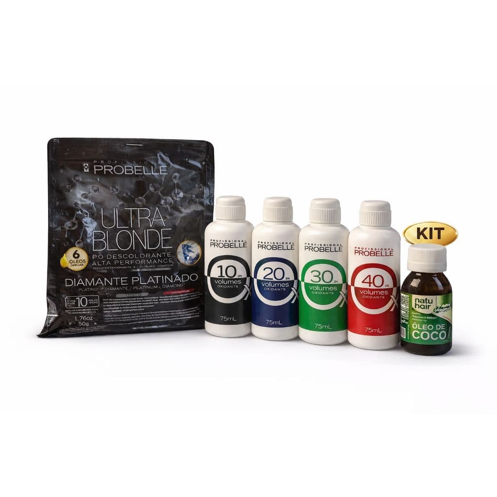 Kit 1 Pó Descolorante Probelle 50g+1 Ox 10,20,30 ou 40volumes + 1 Oleo 60ml