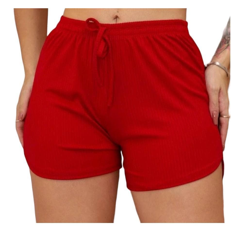 Short Feminino em Malha Canelada Basico Ideal Sexi Uso Diario Saida de Praia / Piscina Primavera Verão