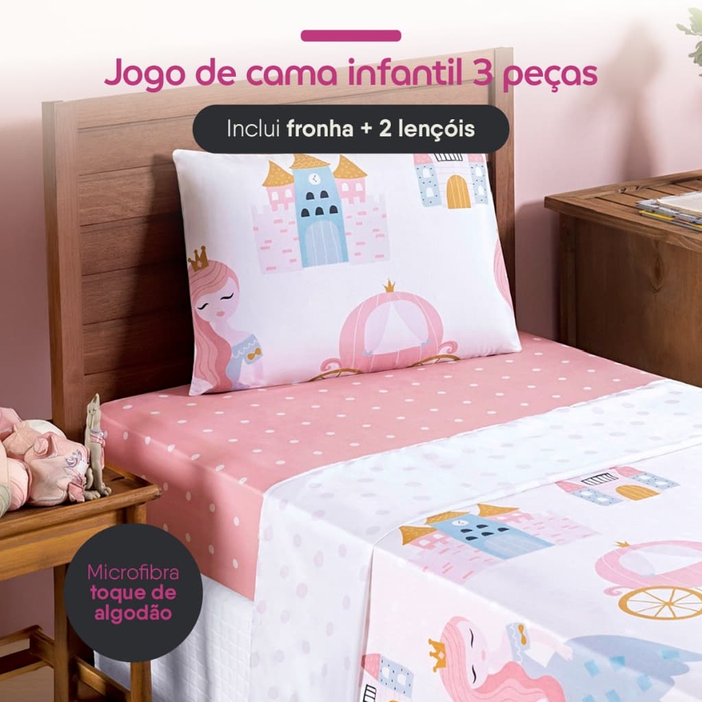 Jogo De Lençol 3 Peças Cama De Solteiro Infantil Menino/Menina