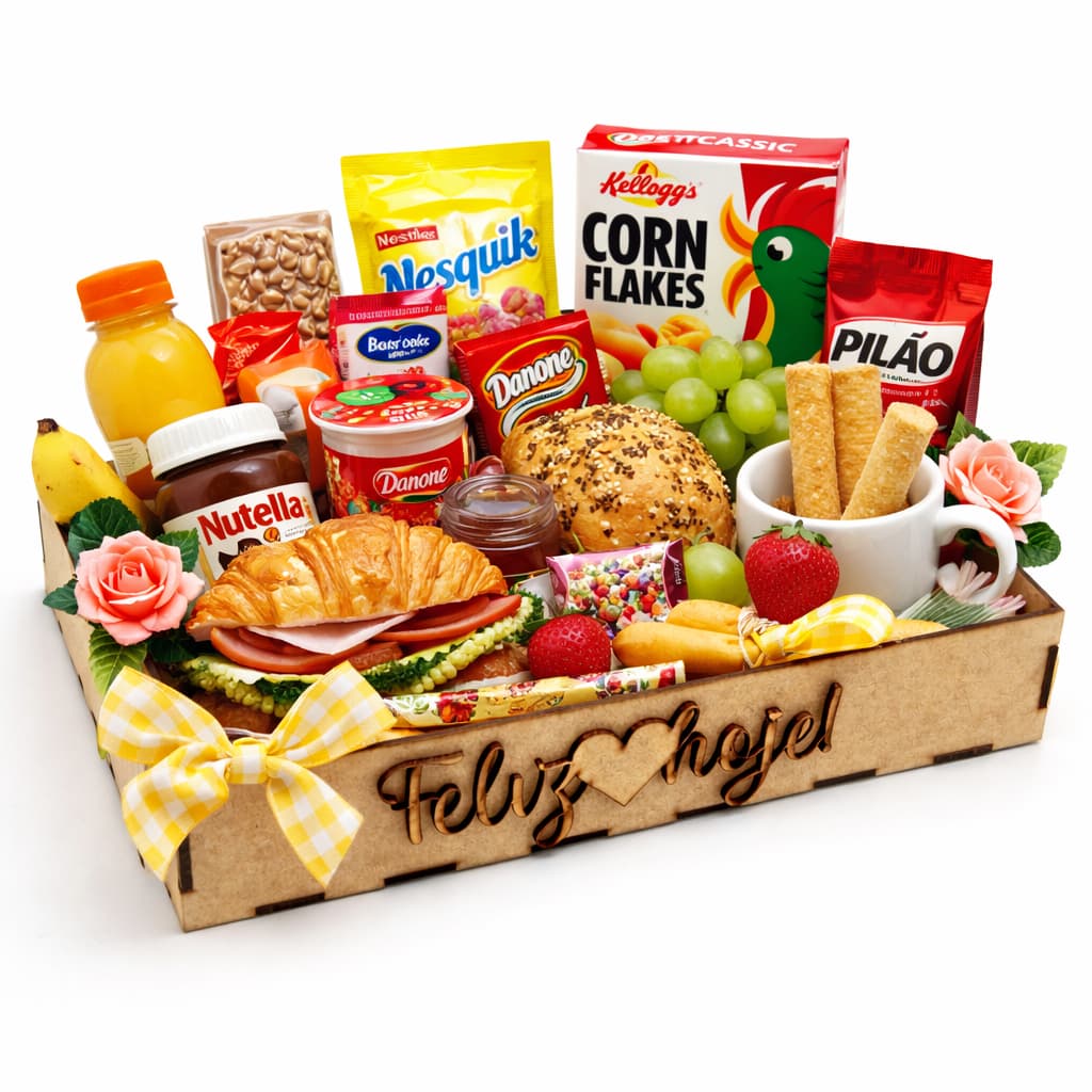 2 Bandeja Feliz Hoje cesta aniversário kit presente chocolate flores dia das mães namorados