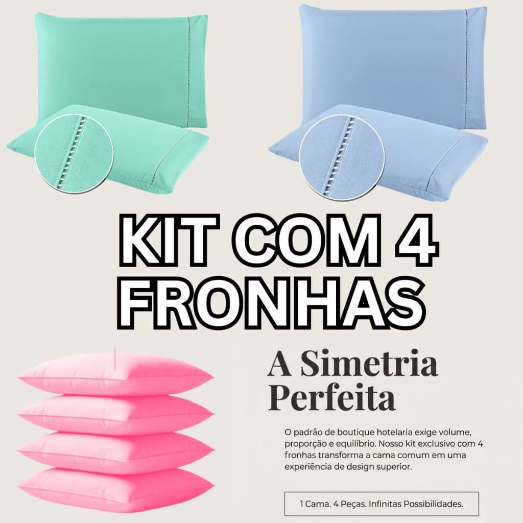 Par de Fronhas De Travesseiro Kit 2 Pares Tecido Micropercal 400 fios com Ponto Palito 50 x 70- CB
