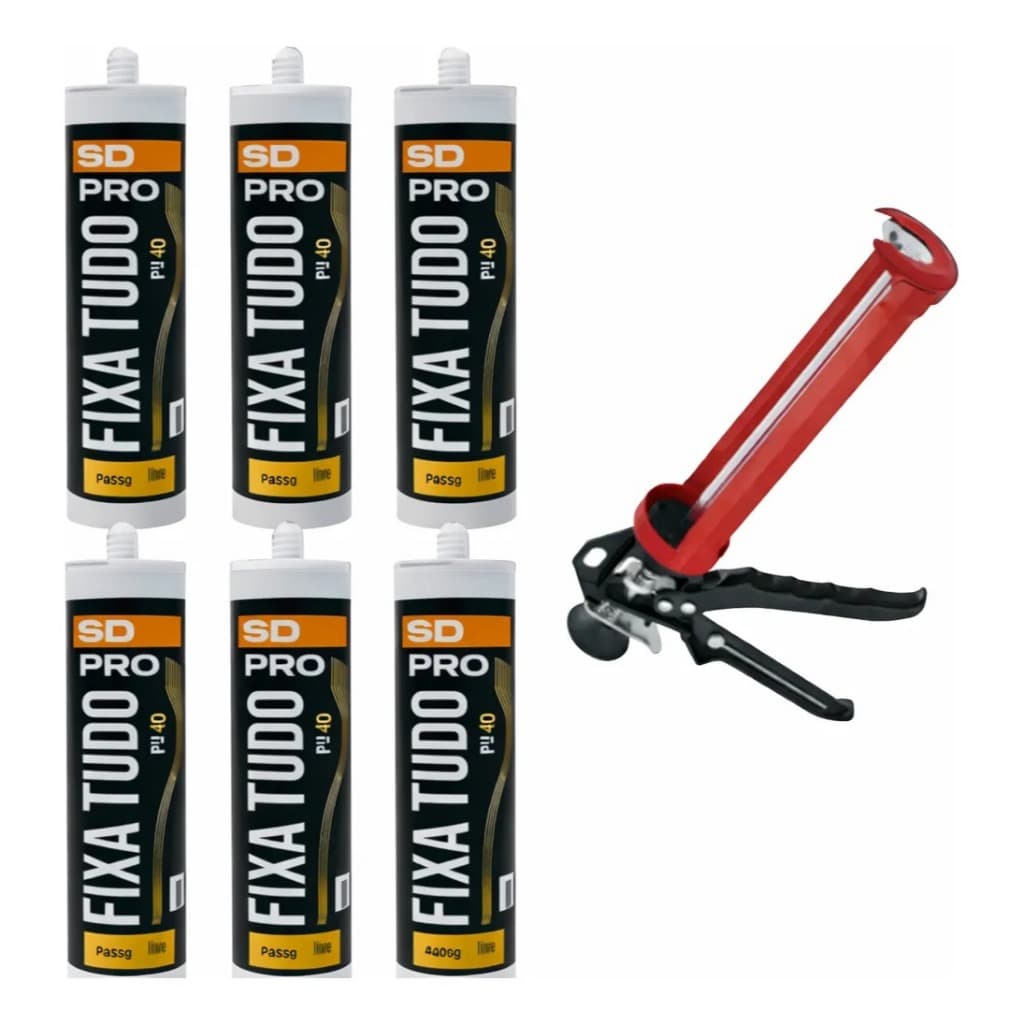 Kit Com 6 Pu40 Silicone 400g + Pistola Aplicadora Reforçado Reforçada BRANCO CINZA PRETO