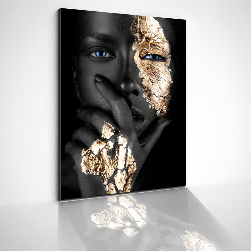 Quadros Decorativos Sala Quarto Mulher Africana Preto Ouro Grande 90x70cm
