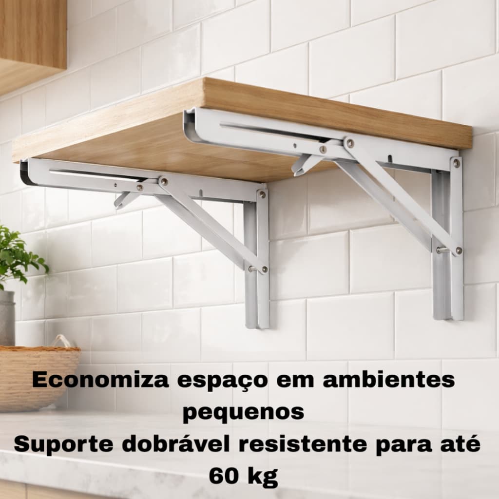 Kit 2 Suportes Mão Francesa Dobrável 24cm 🔩 Retrátil Reforçada até 60kg 🧱 Suporte Prateleira
