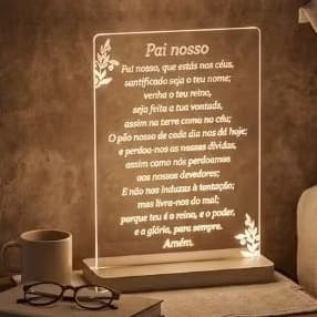 Luminária de Mesa Oração Pai Nosso -Base de LED em MDF + Fonte -Presente Criativo/Decoração