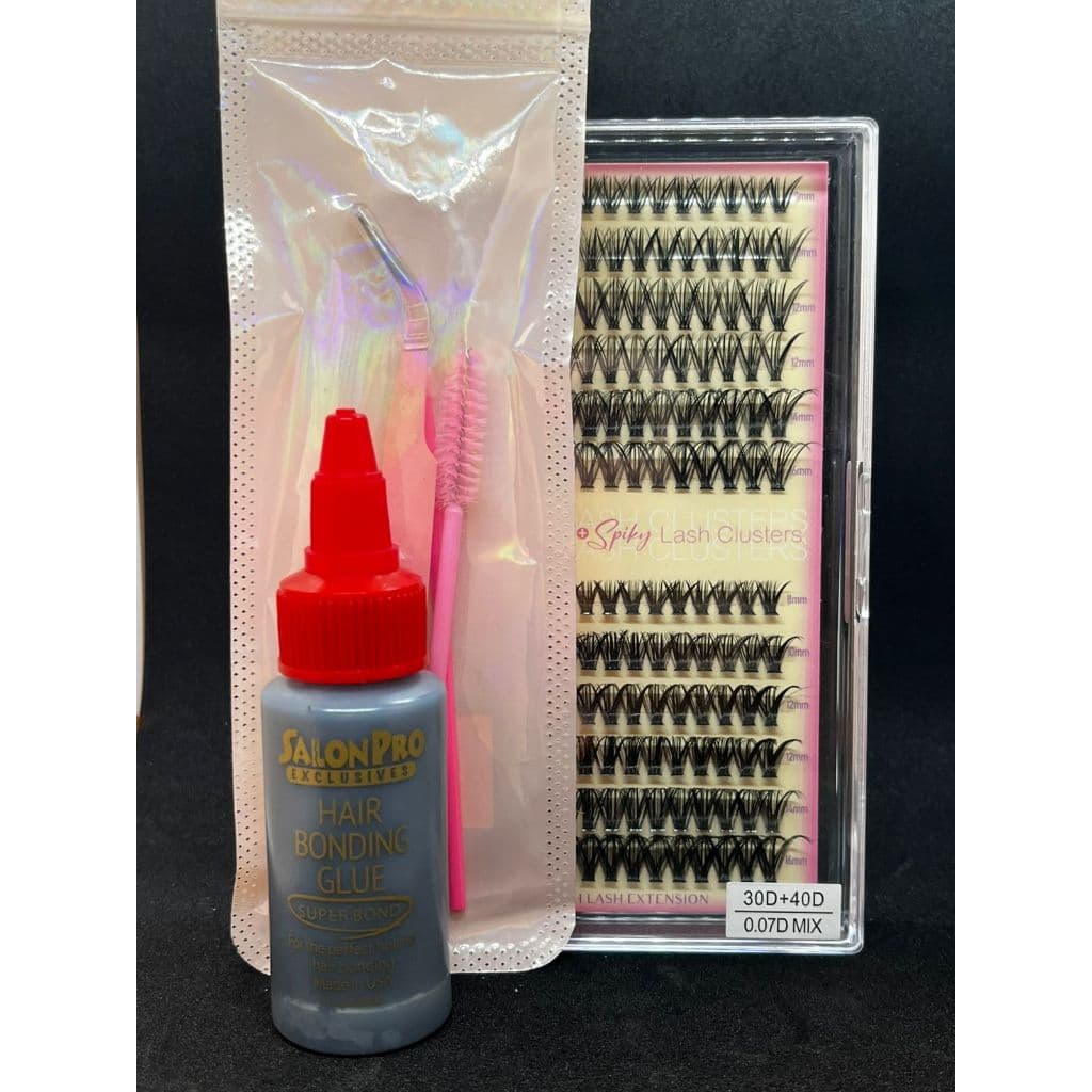 Kit com cola  Salon Pro+ Pinça de cílios rosa co escovinha + cilios tufinho ESTRELA GOLD