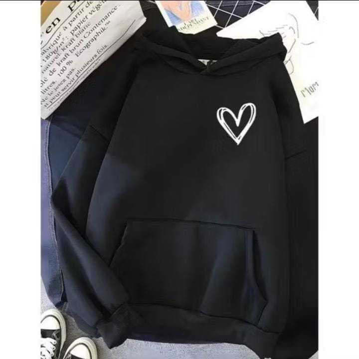 Moletom Canguru Coração Feminino Estilo Brooklyn Capuz Bolso Estampado Inverno Coração