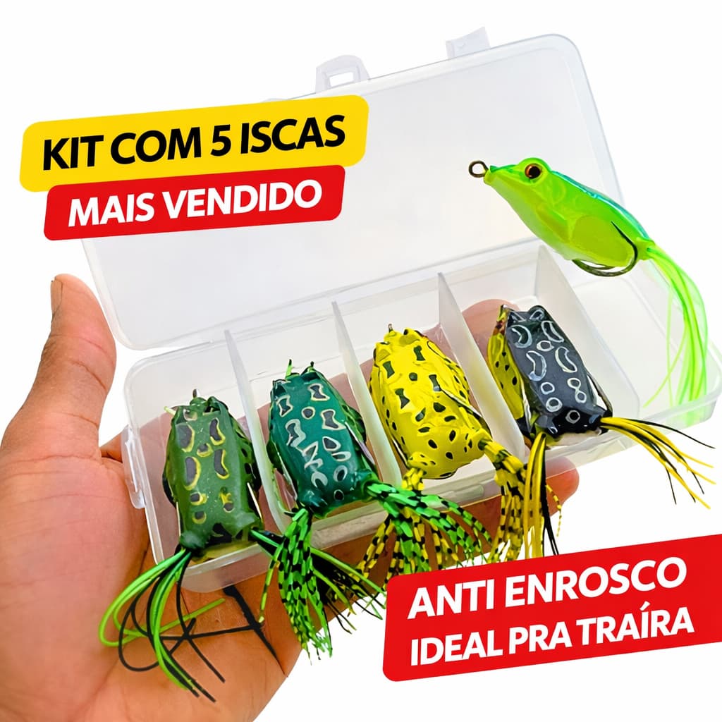 Kit 5x Isca Artificial Sapo Sapinho Frog 5,5cm 4g Anzol Duplo Anti Enrosco para Pesca Traira