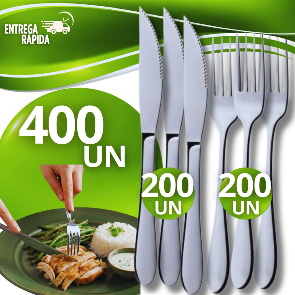 Combo Especial 400 Talheres 200 Garfos 200 Facas  Faqueiro de Mesa Restaurantes Multiuso Cozinha