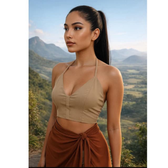 cropped feminino alça amarrado em tecido seda