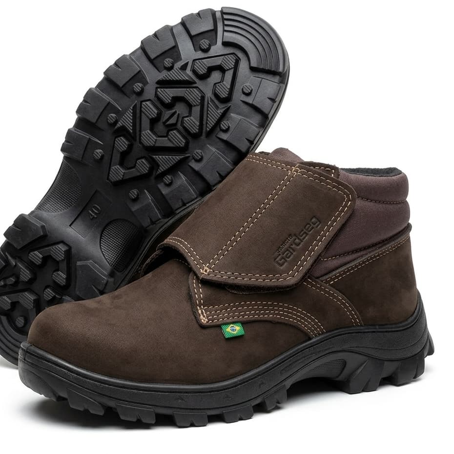 Botina Bota de Trabalho Marrom com Velcro – Ideal para Obra, Indústria e Serviços