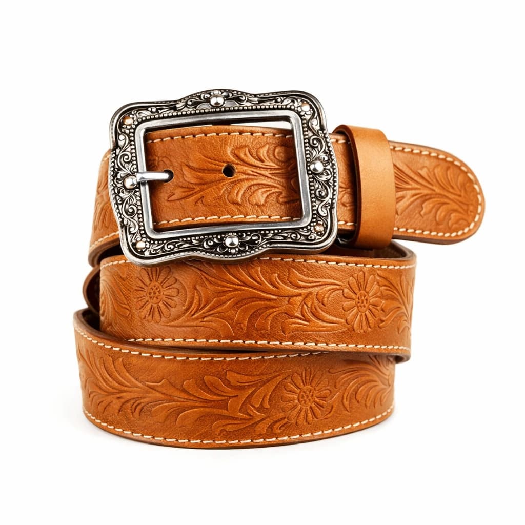 Cinto Country Feminino Luxo Entalhado Floral Com Fivela Trabalhada Para Shows E Rodeio