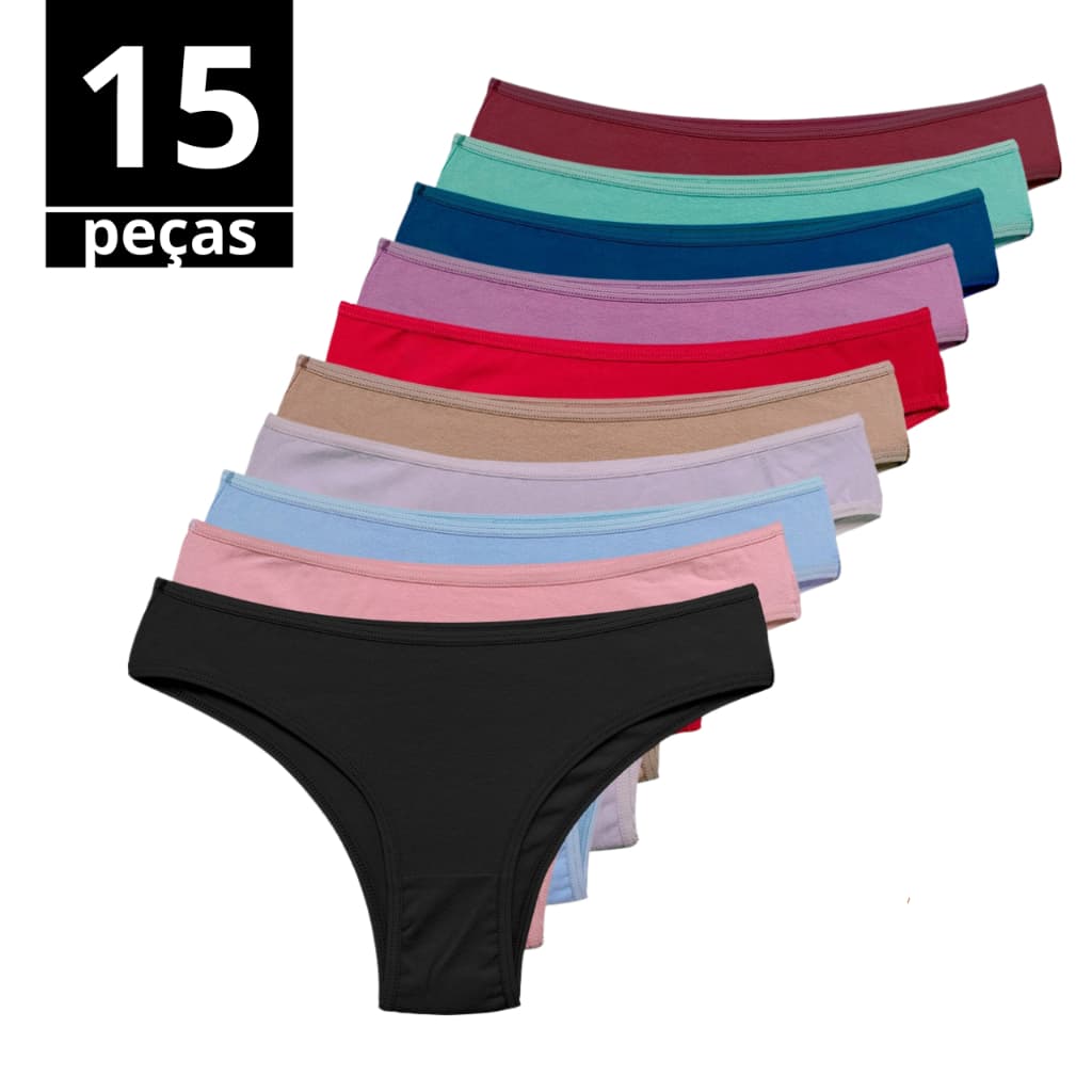 Kit 15 Calcinha Algodão Feminina  Tanga Conforto  Adulto  P M G GG