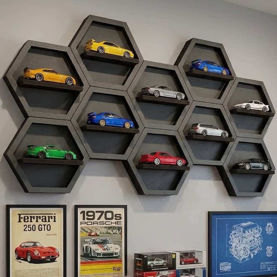 Display Organizador Suporte Parede Mdf  Carrinhos Miniaturas 1:64 Várias Cores Coleção Organizada