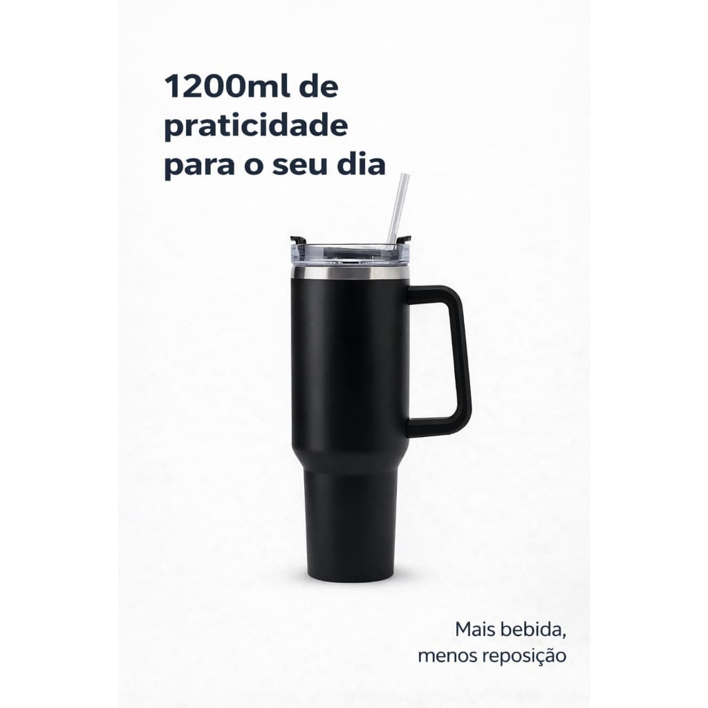 Copo Térmico 1200ml com Canudo e Alça Parede Dupla a Vácuo Mantém Gelado e Quente