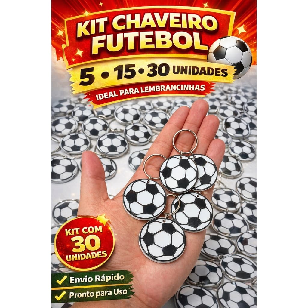 Kit Chaveiro Futebol 5 /15 / 30 Unidades Lembrancinha Festa Infantil Brinde Aniversário Bola