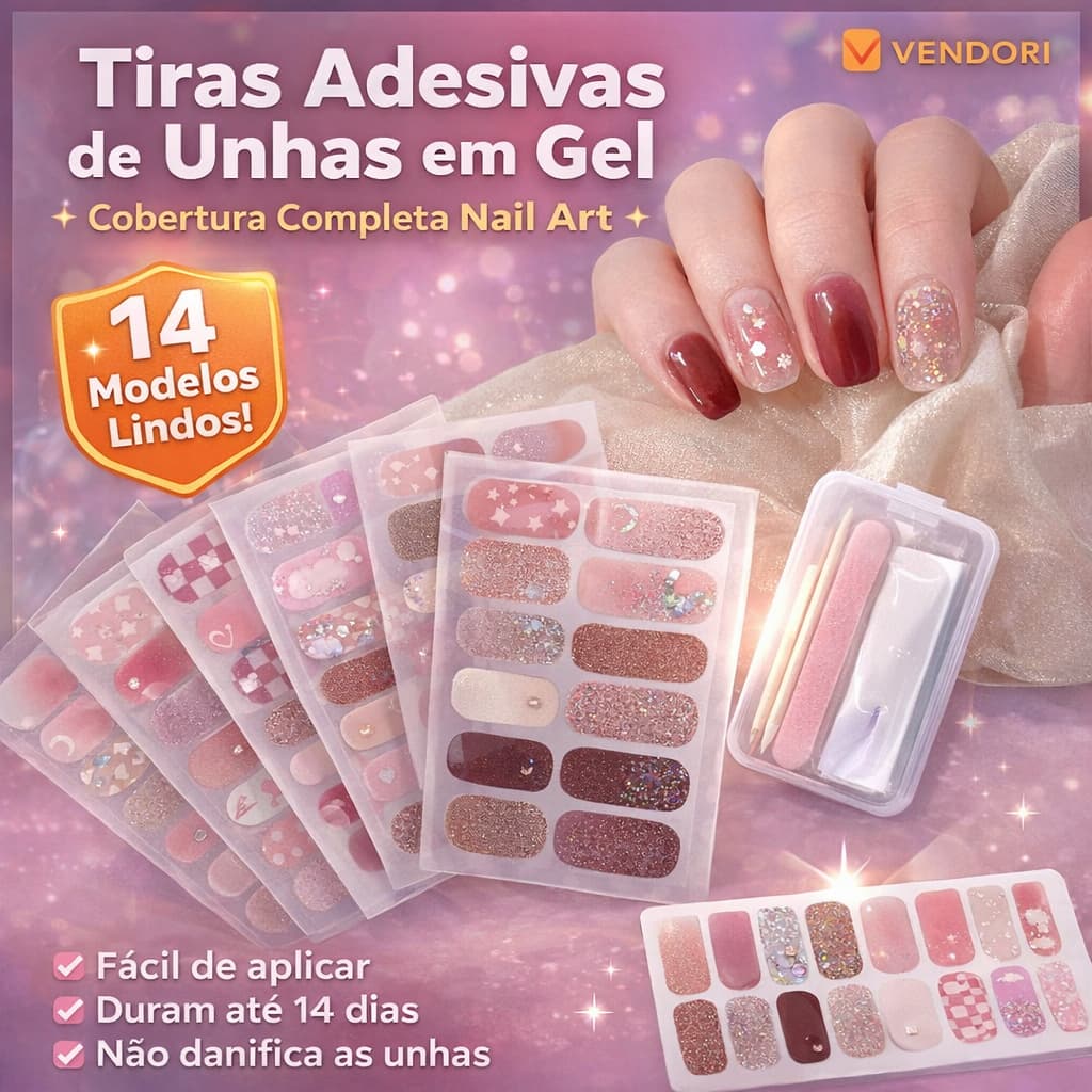 14 Tiras Adesivas de Unhas em Gel 🌸💅 Cobertura Completa Nail Art Floral | Envio Imediato 🇧🇷