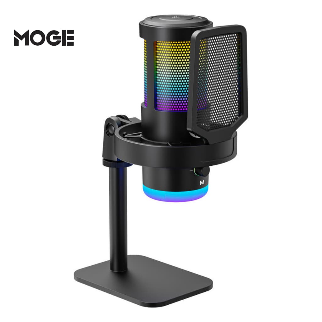 Microfone Condensador RGB Gamer | Cardioide | Redução de Ruído | USB Tipo C | Iluminação RGB