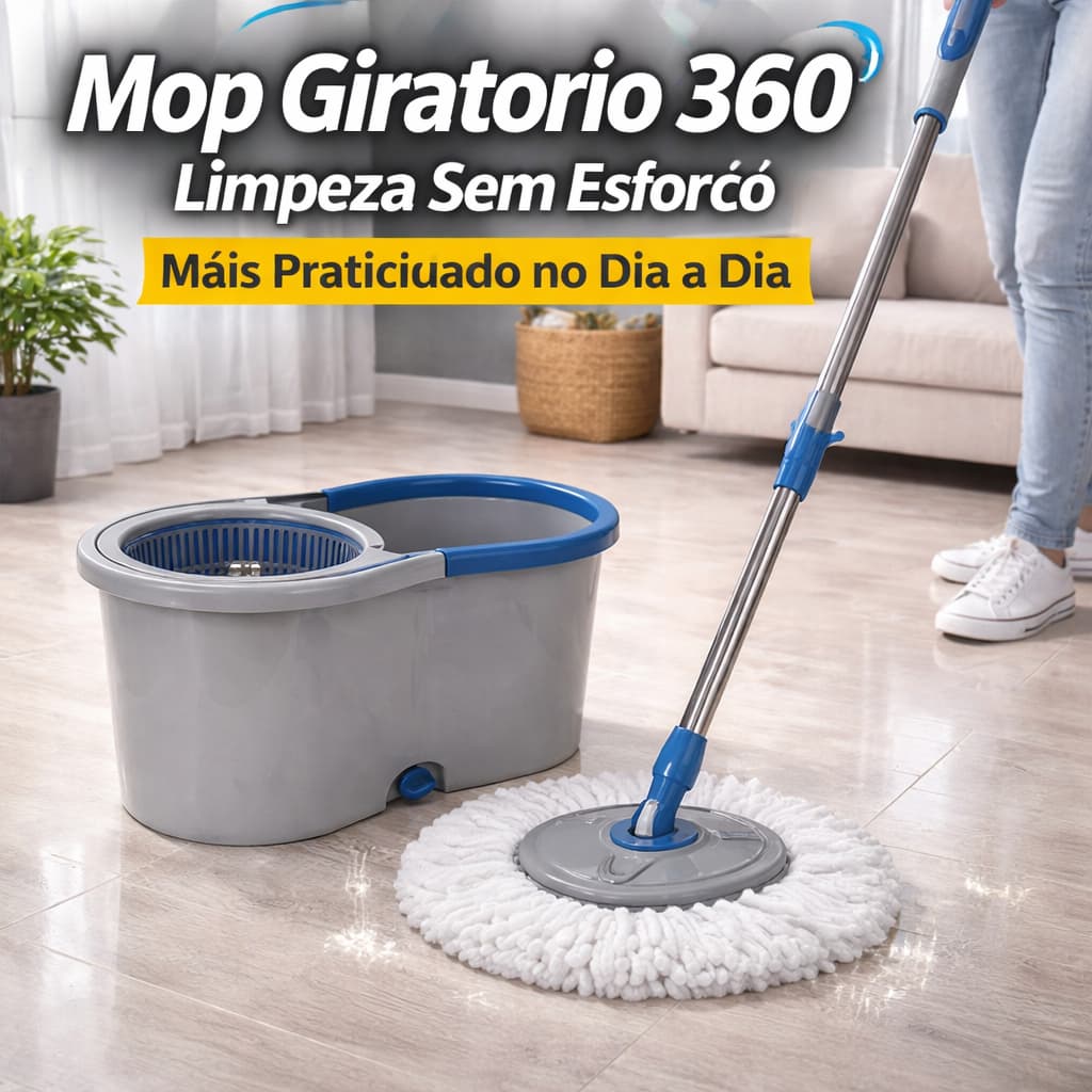 Mop Giratório 360° 🧽 Balde com Centrífuga Resistente Inox Limpeza Fácil Casa Piso Prática Esfregão