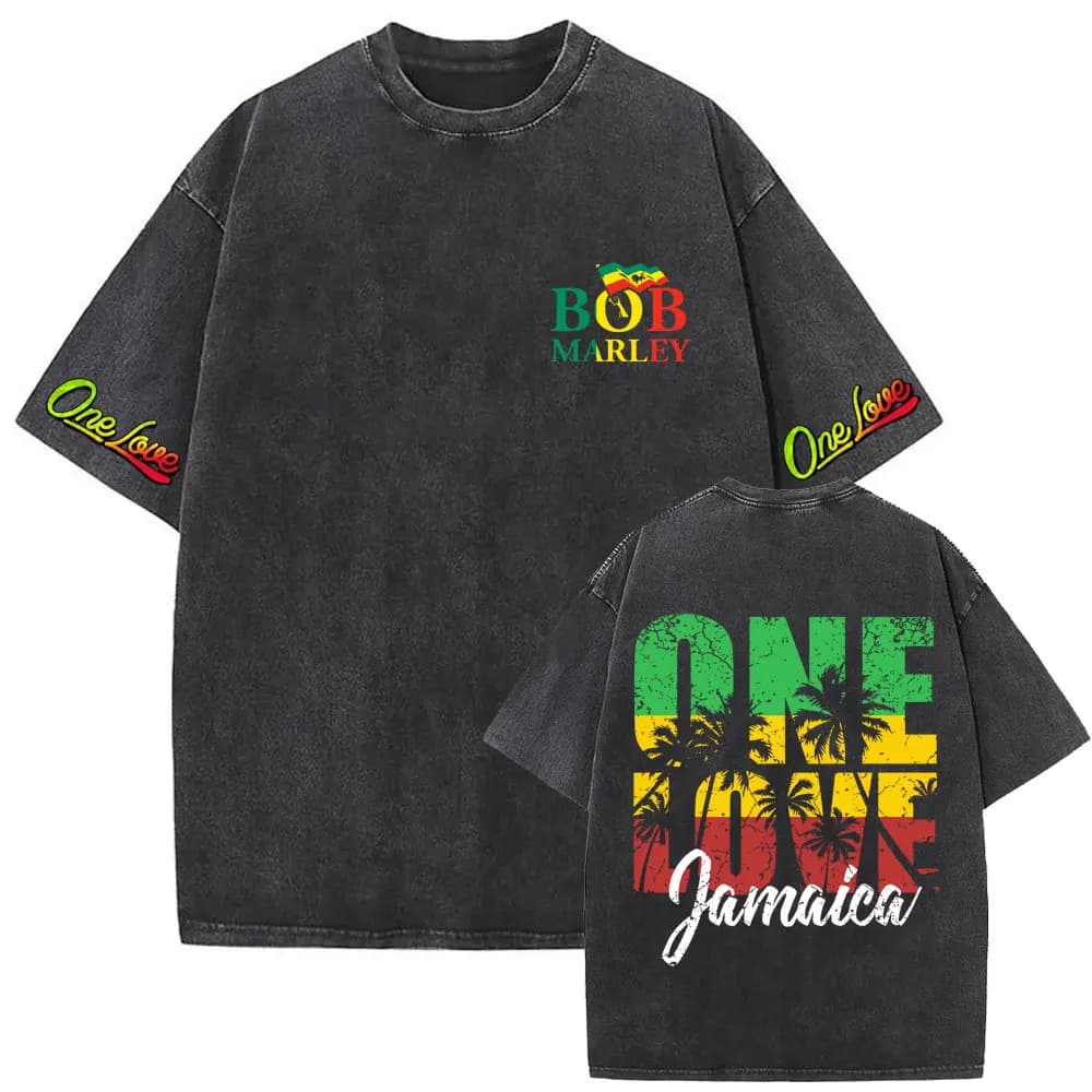 Camiseta Estonada Lavada Vintage Bob Marley One Love Experience Reggae Peace Graphic Unissex