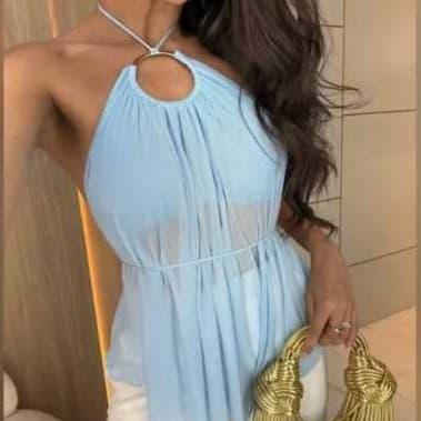 Bata, blusa tule femenina con argola, bojo, forrada, estilosa