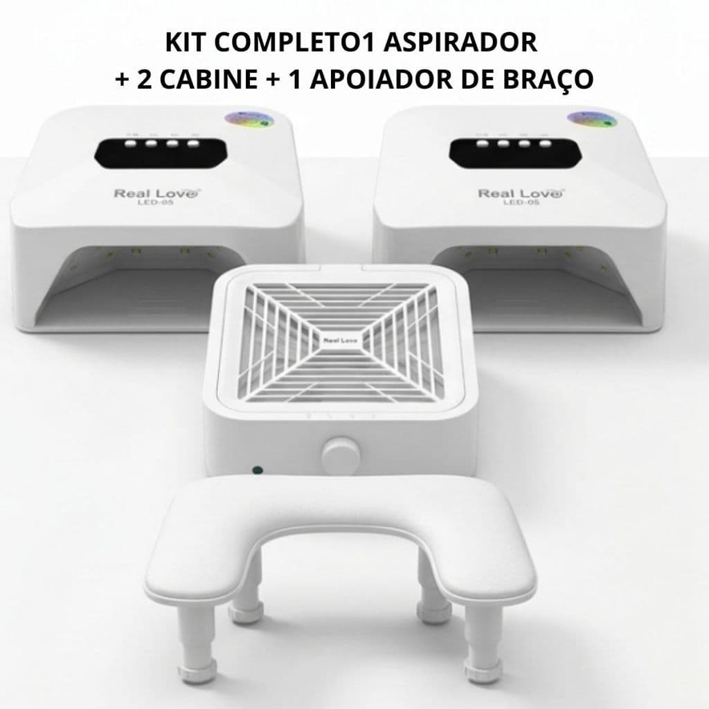 Kit Profissional 2 Cabines UV LED + Aspirador de Pó + Apoio de Mão Real Love