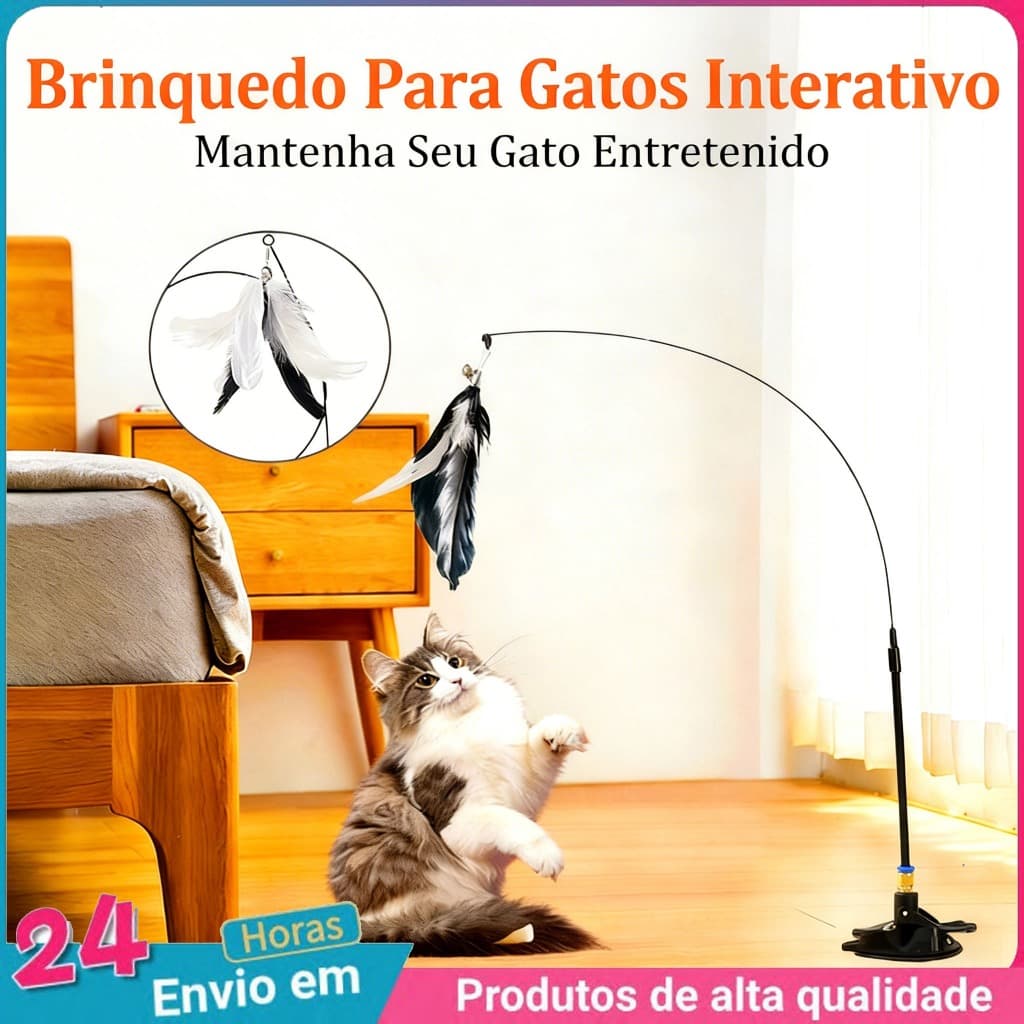 Vara Automática Interativa para Gatos com Penas e Sinos – Proporciona Diversão e Relaxamento