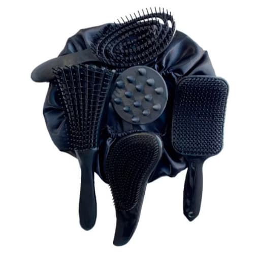 Combo Completo 6 Em 1 ESCOVA MAGICA, RAQUETE CURVADA, FLEX OVAL, POLVO, MASSAGEADORA, TOUCA DE CETIM