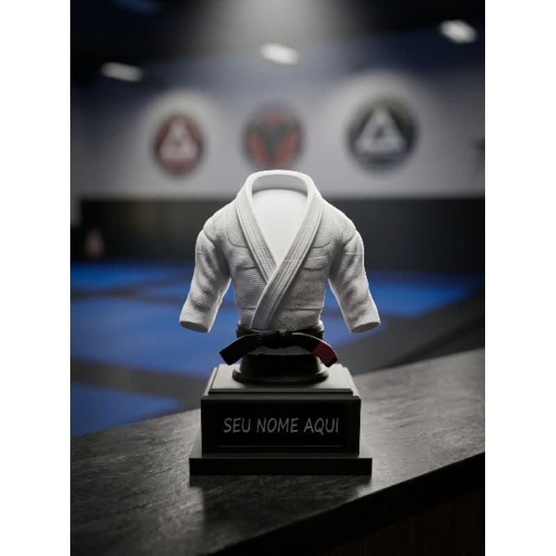 Busto Decorativo troféu Jiu-Jitsu Personalizado com Kimono e Faixa de Alta Qualidade
