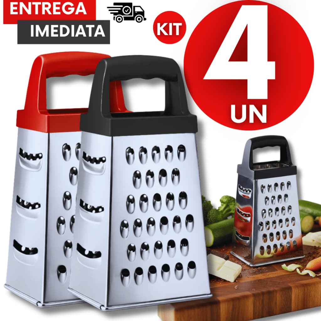 Conjunto Ralador Em Aço Inox e Cabo de Plástisco 4 Faces 18cm Legumes, Frutas, Queijo Utensílios