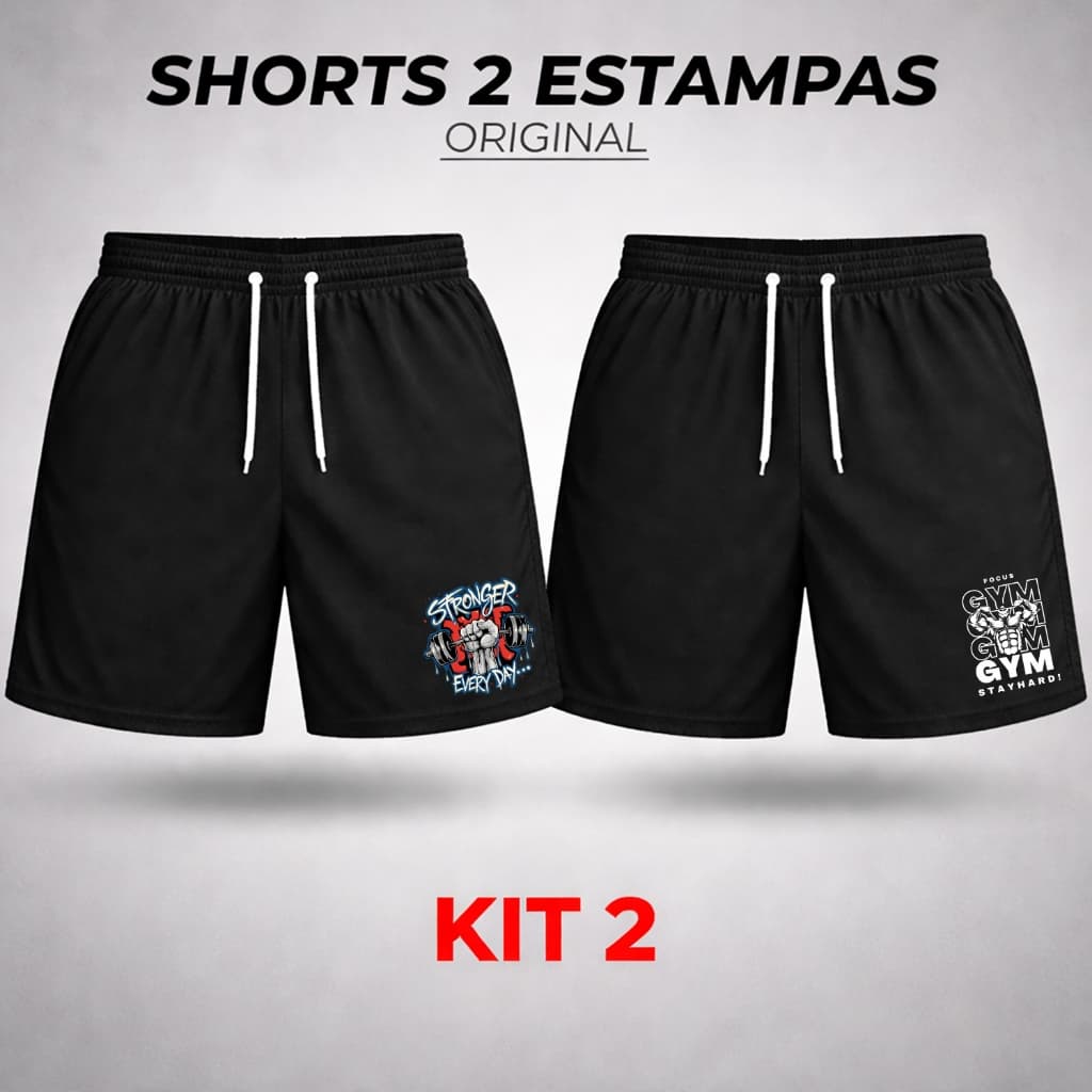 Shorts Tactel Estampado Kit 2 Masculino Strong Treino  Secagem Rápida e Leve Bermuda Para Academia