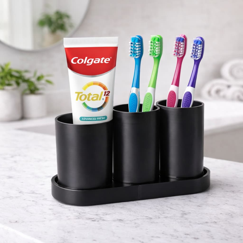 Porta Escova de Dente Organizador de Banheiro 3 Compartimentos | Suporte para Escovas e Creme dental