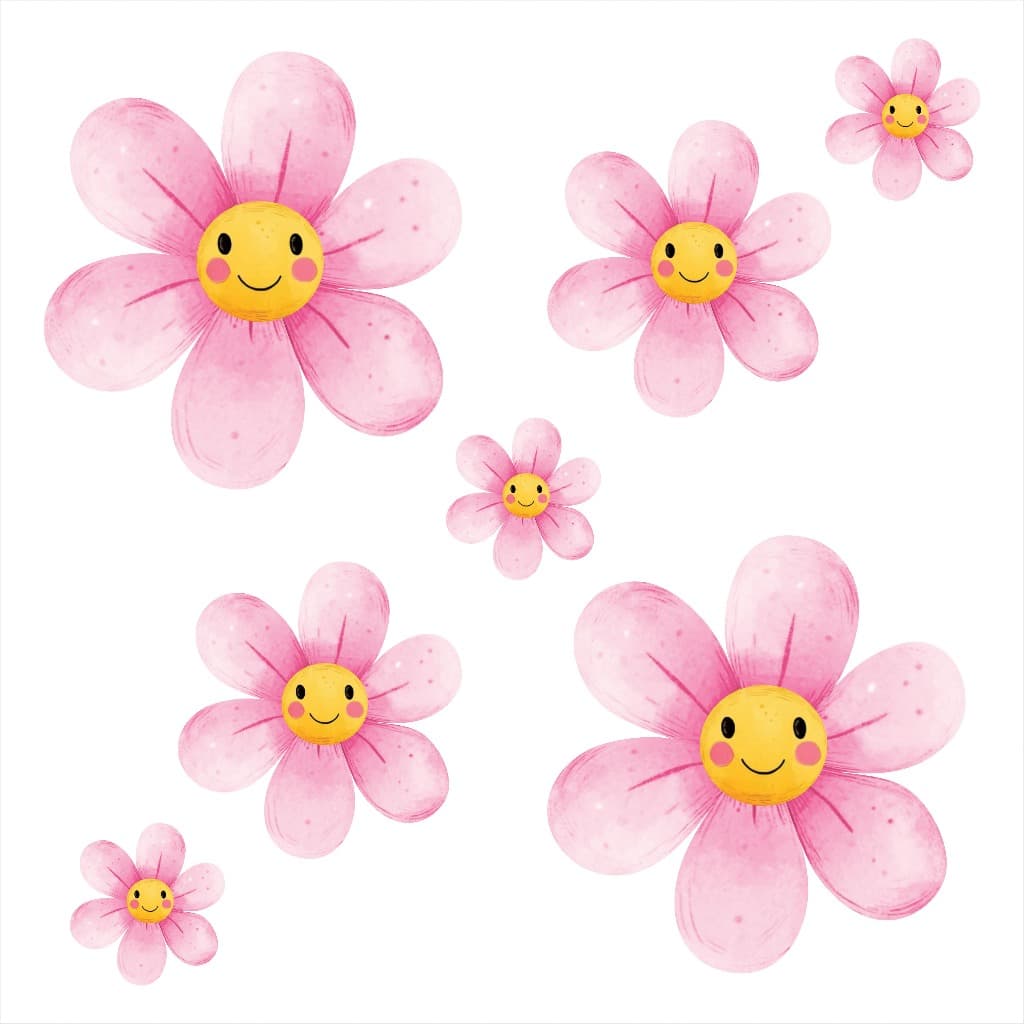 Kit 60 Adesivos De Parede Infantil Margarida Flor Flores Menina Bebê Quarto Jardim Rosa claro