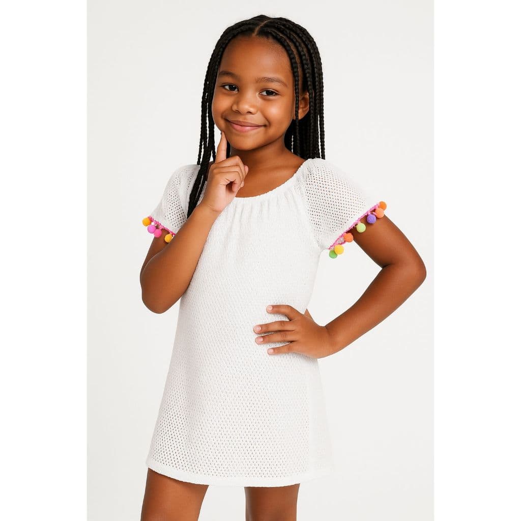 Saída de Praia Infantil com Pompom | Menina Juvenil | Verão Piscina Praia| canga| vestido infantil