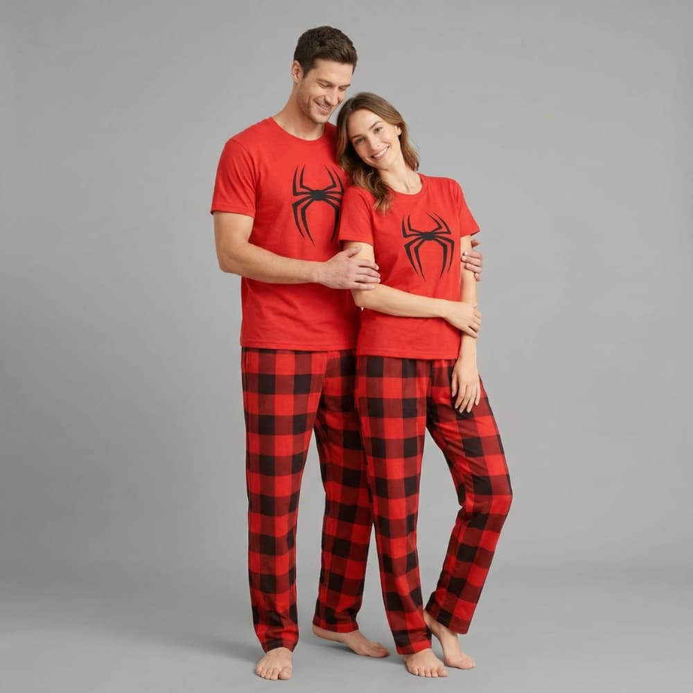 Kit Casal Pijama Estampado Manga Curta Calça Conjunto Namorados Confortável Ele e Ela