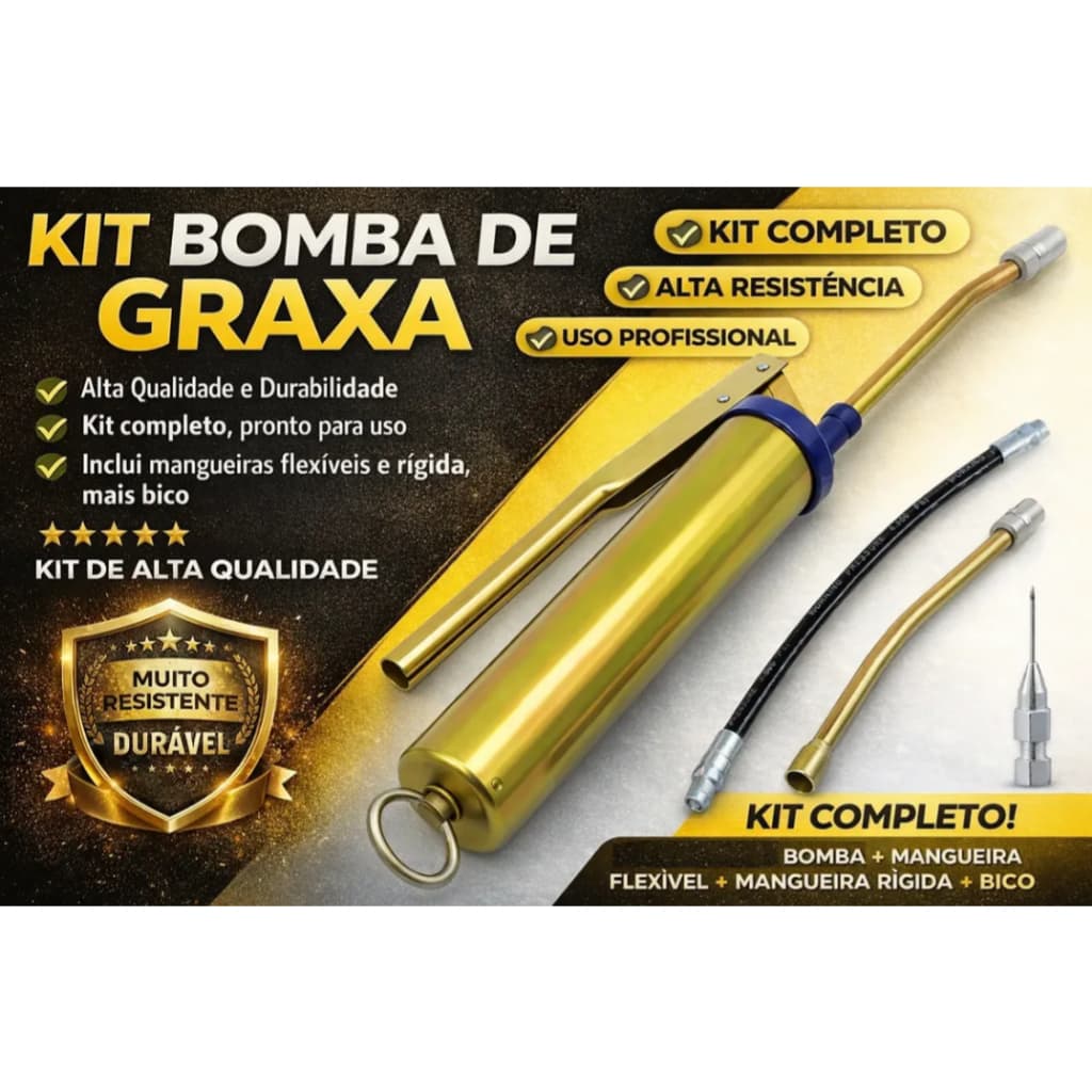 Kit Bomba Manual P/ Graxa 400 Gramas + Bico Injetor + Mangueiras