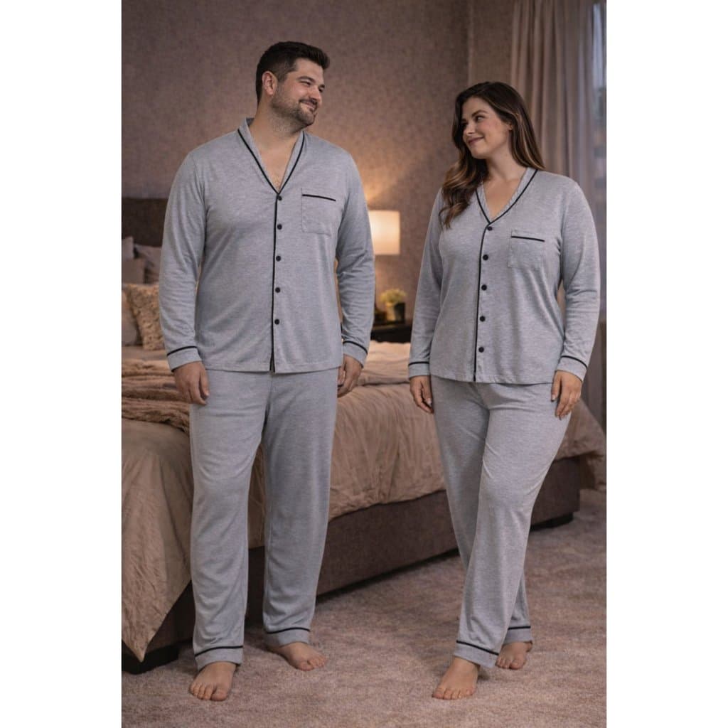 Pijama Americano Longo De ALGODÃO Plus Size Aberto Botões Homem e Mulher