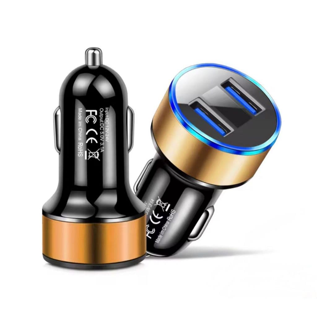 Carregador Veicular USB Duplo 3.1A Turbo Rápido 12V 24V Para Celular iPhone Android