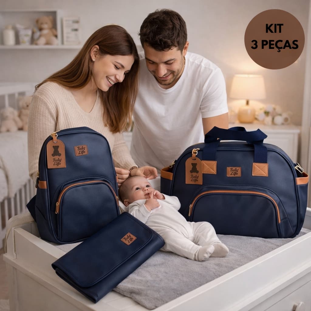 Bolsa Maternidade Premium 3 Peças Baby Life Impermeável e Resistente