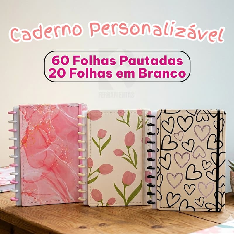 Caderno de Disco Inteligente Capa Dura Grande A4 Reposicionável Folhas Pautadas Destacáveis 11 discos