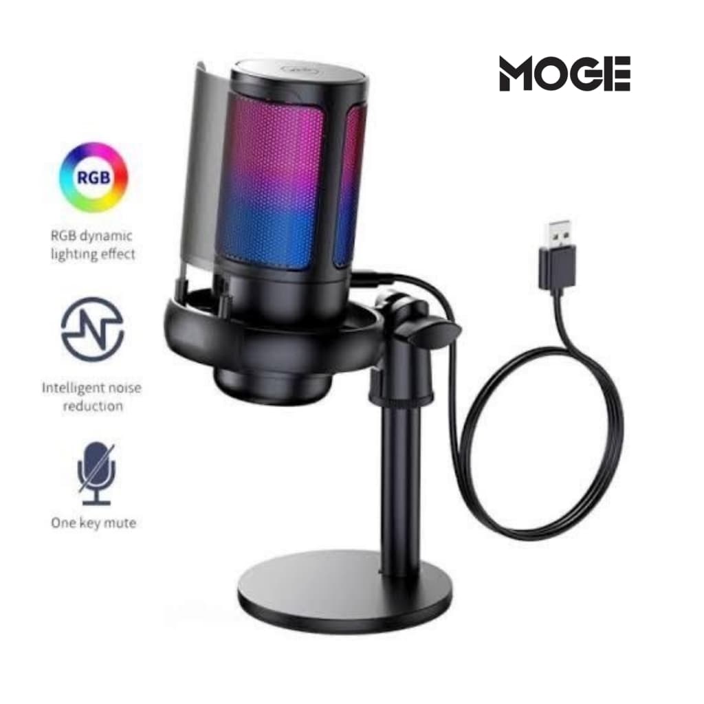 Microfone Gamer Condensador RGB | USB-C | Alta Sensibilidade | Podcast e Streaming
